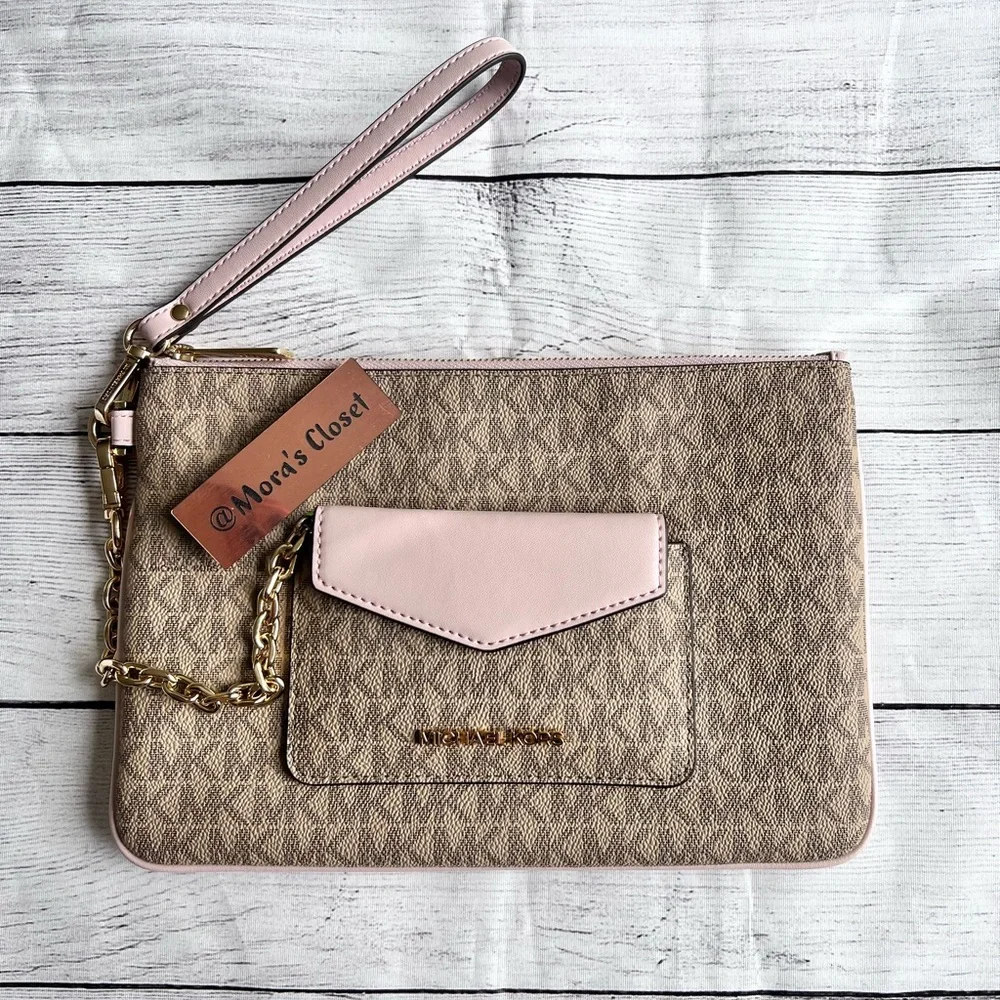 MICHAEL KORS JET SET ITEM POWDER BLUSH LG 2N1 CARD CASE & WRISTLET